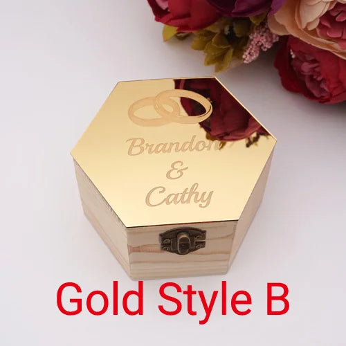 Double Rings Style Hexagon Shape Box Acrylic Mirror Cover Custom Name Party Gift Wood Boxes Candy Holder Display Decor