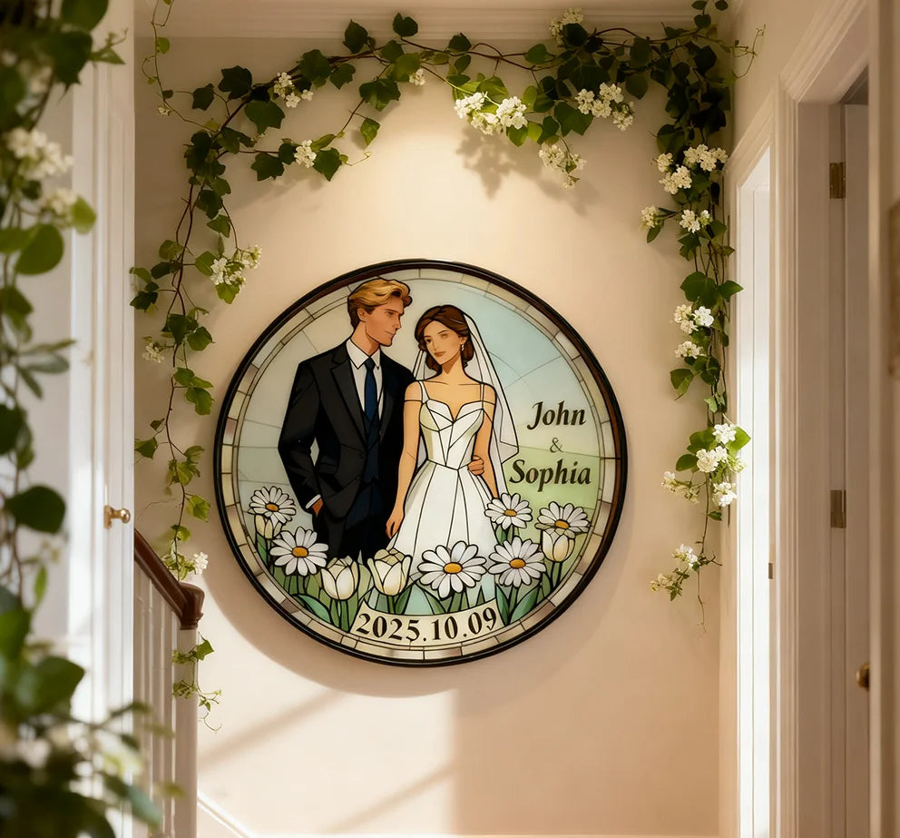 Customizable Stained Glass Wedding Wall Hanging Ornament: Ideal Gift with Lasting Memories