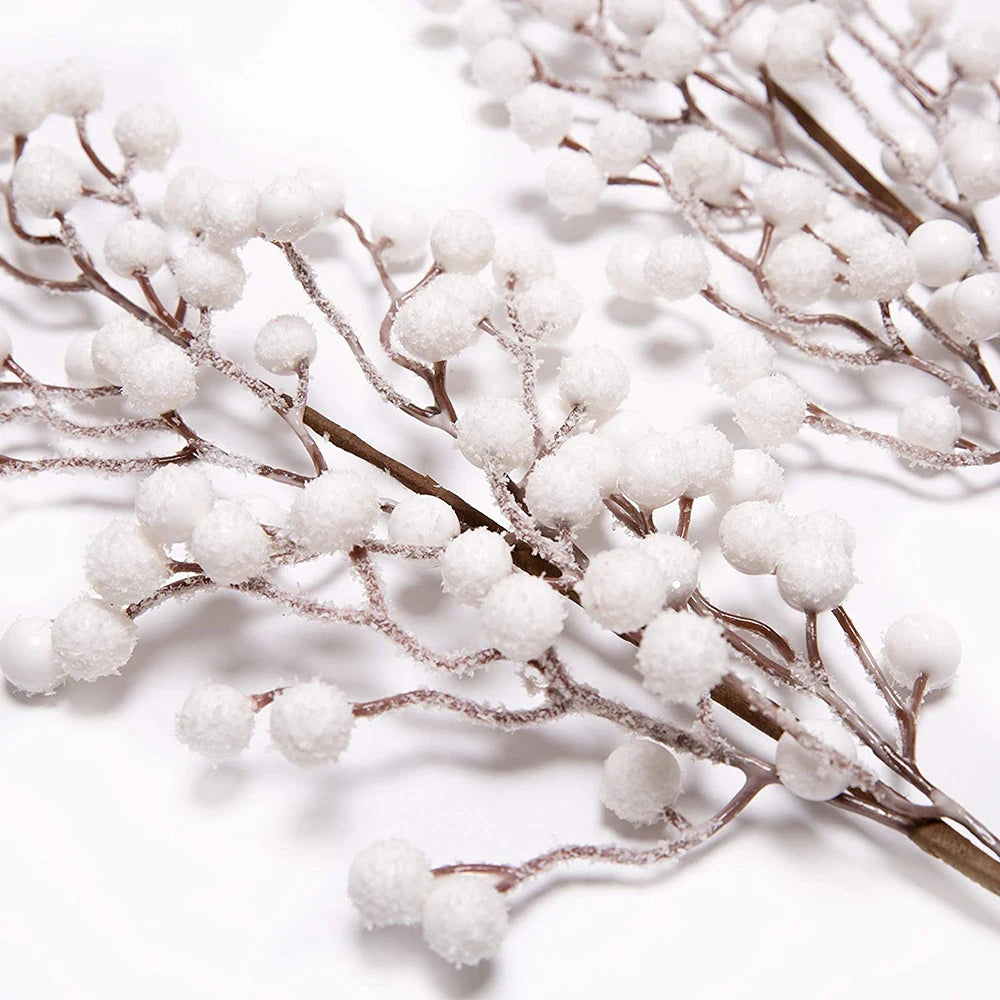 1Pcs Artificial White Berries Stems Christmas Berry Branches For Flowers Arrangements&Home DIY Crafts Fake Snow Tree Decorations