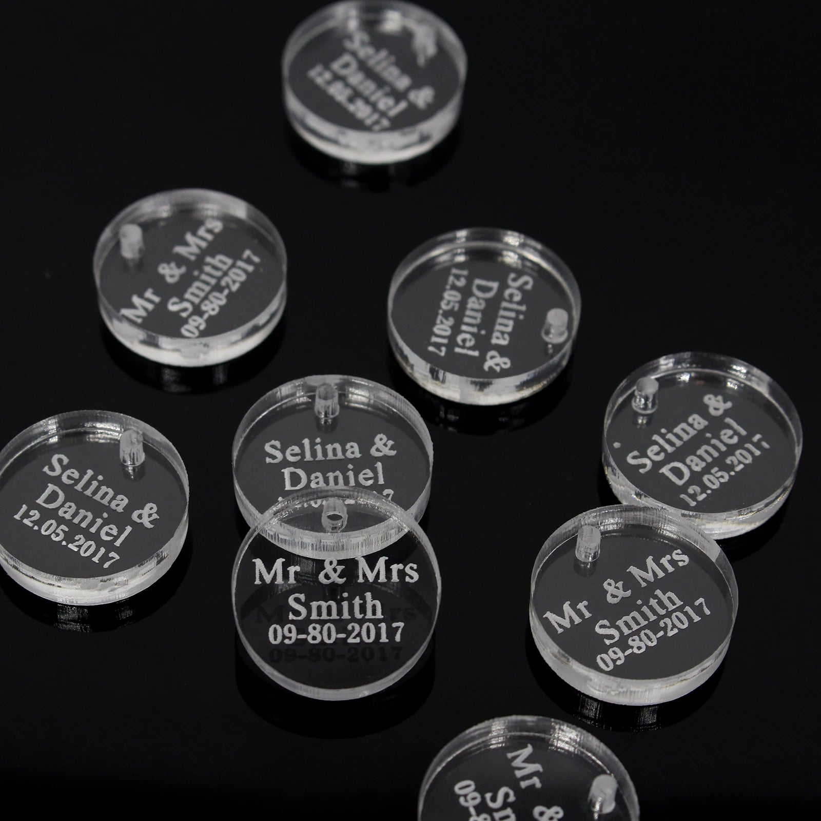 50*Personalized Engraved Gold/Silver Round Label With Hole Custom Name Country Wedding Baby Shower Baptism Party Candy Box Label