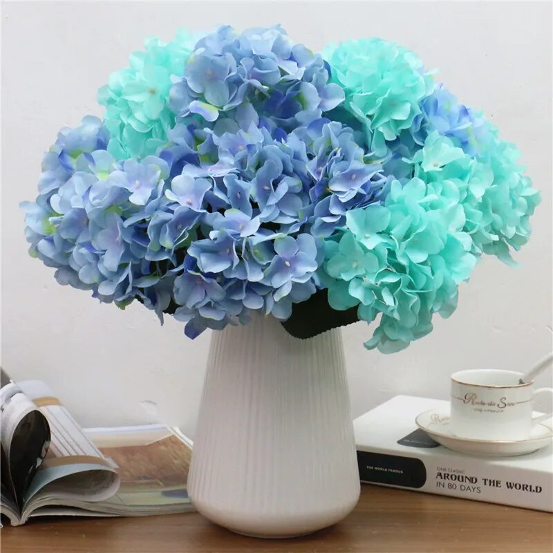 Large 6 Heads Artificial Flower Bunch Silk Hydrangea Wedding Bridal Bouquet Fake Flower Home Decor Flower Wall Christmas Gift