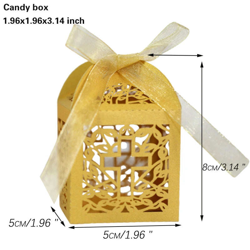 20/30/50PCS Cross Carriage Laser Cut Candy Boxes Wedding Favors Gifts Box Communion Christening Easter Baby Shower Party Decor