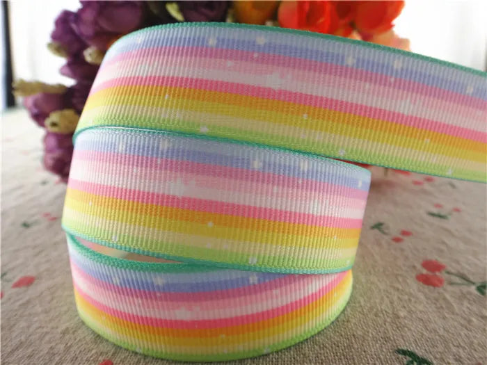 10 yards 7/8" (22mm), 1.5" 38mm rainbow stripe printed grosgrain ribbons cartoon ribbon diy hair bow WQ14062822