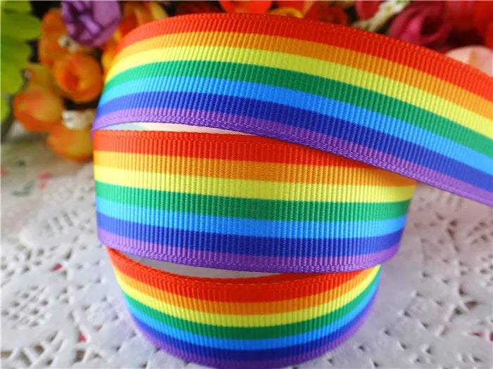 10 yards 7/8" (22mm), 1.5" 38mm rainbow stripe printed grosgrain ribbons cartoon ribbon diy hair bow WQ14062822