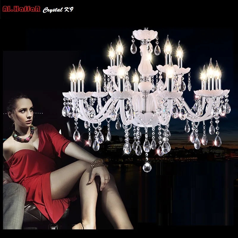 Modern LED 3/6/8/10/12/15/18 Arm Lights white LED crystal chandelier Living room light Vintage Crystal Chandelier E14 Light