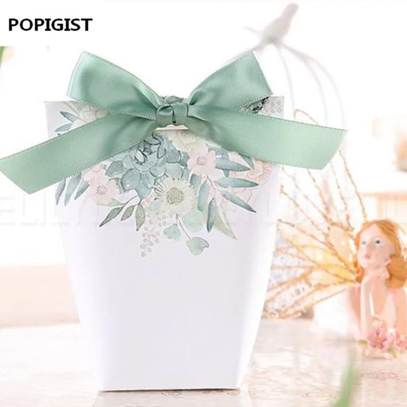 Green flowers Wedding Favors Candy Boxes Bomboniere Save the date Gift Box Party Chocolate Box three designs 50pcs