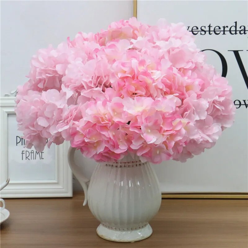 Large 6 Heads Artificial Flower Bunch Silk Hydrangea Wedding Bridal Bouquet Fake Flower Home Decor Flower Wall Christmas Gift