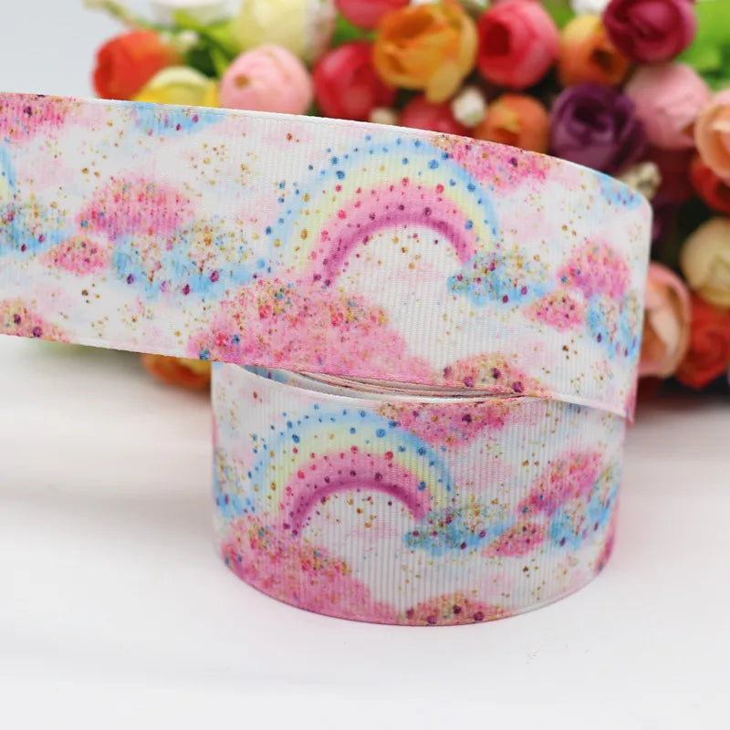 10 yards 7/8" (22mm), 1.5" 38mm rainbow stripe printed grosgrain ribbons cartoon ribbon diy hair bow WQ14062822