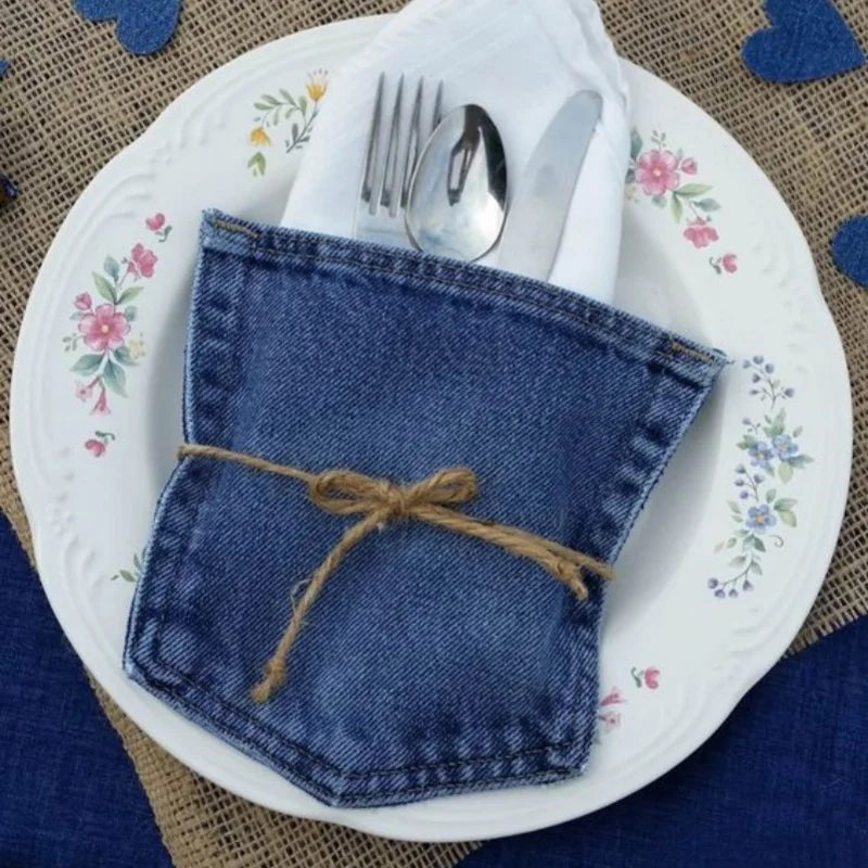 12-48PCS Denim Jean Pocket Silverware Holders Jean Pocket Flatware Holder Wedding Napkin Holder Birthday Western Party Favors
