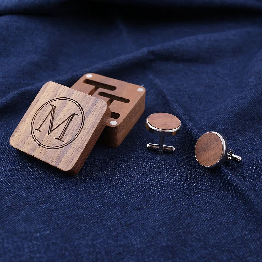 Personalized Magnetic Wooden Cufflinks Box Gift for Men’s Fashion Solid Wood Wedding Anniversary