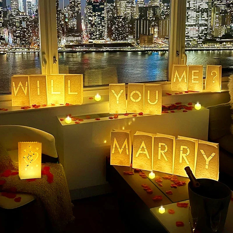 Will You Marry Me Proposal Decoration Paper Bag With LED Candle For Wedding Proposals Anniversary Decorations and Celebration