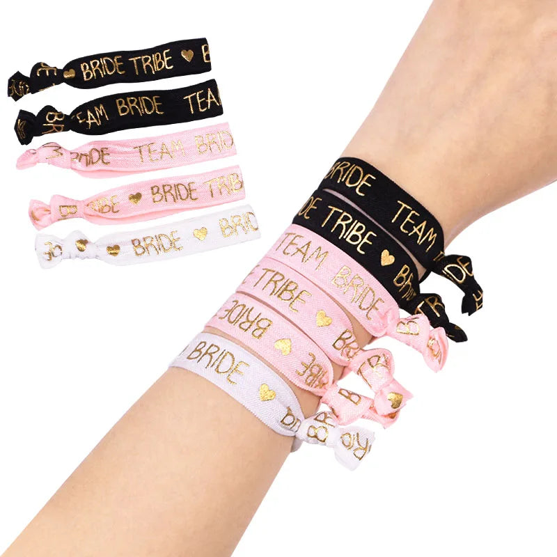 6/11pcs Bachelorette Party Wristbands Team Bride Bracelet Bride To Be Decoration Hen Party Wedding Supplies Hair Ties