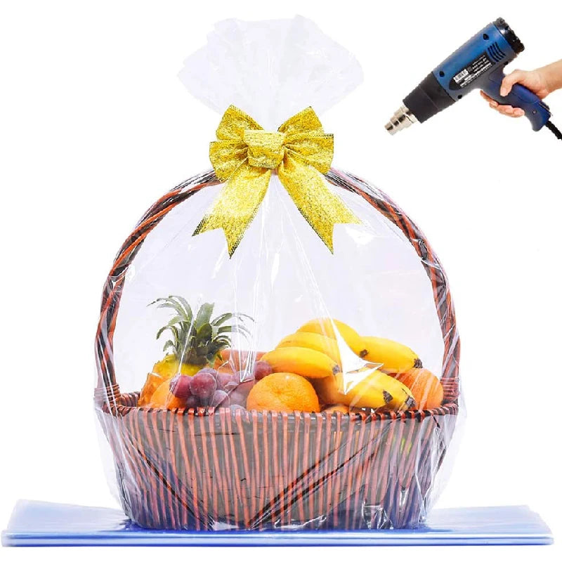 10pcs Extra Large Shrink Wrap Basket Gift Bags, Gift Baskets Clear Cellophane PVC Shrink Bags for Christmas Party