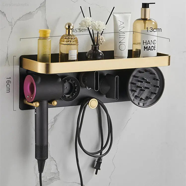 Bathroom Hairdryer Holder Black Gold Storage Rack Wall Mounted Dryer and Hair Curler Shelf For Dyson Supersonic Hair Dryer Rack