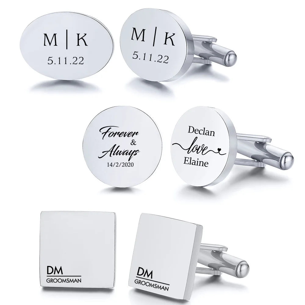 Personalized Cufflinks for Men, Custom Engraved Cufflinks for Groom, Wedding Cufflinks Bride Best Men