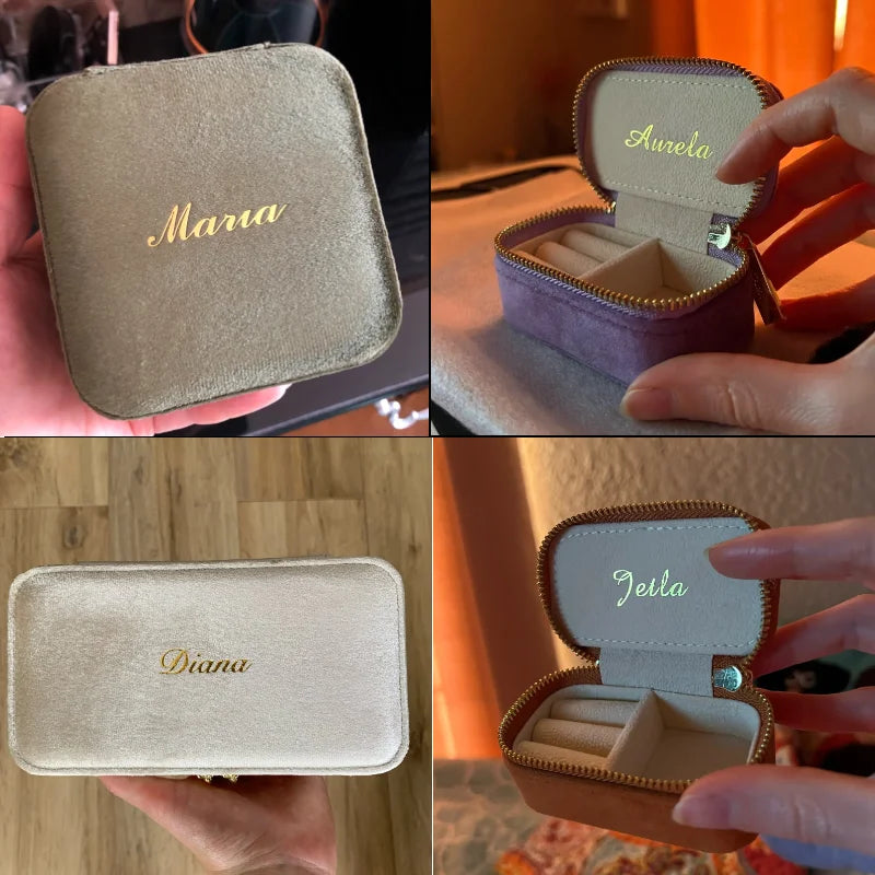 TAIMY Rose Pink Velvet Jewelry Box Business Travel Ring Necklace Jewelry Storage Case Personalized Gift Jewellery Organizer