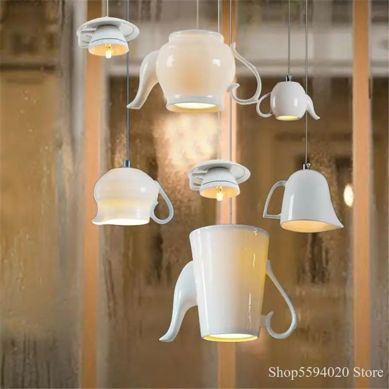 Modern Tea Cup Teapot Hanging Lamp Ceramic Led Pendant Lights Dining Room Kitchen Home Decor Luminaire Lighting Fixtures