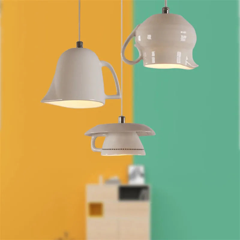 Modern Tea Cup Teapot Hanging Lamp Ceramic Led Pendant Lights Dining Room Kitchen Home Decor Luminaire Lighting Fixtures