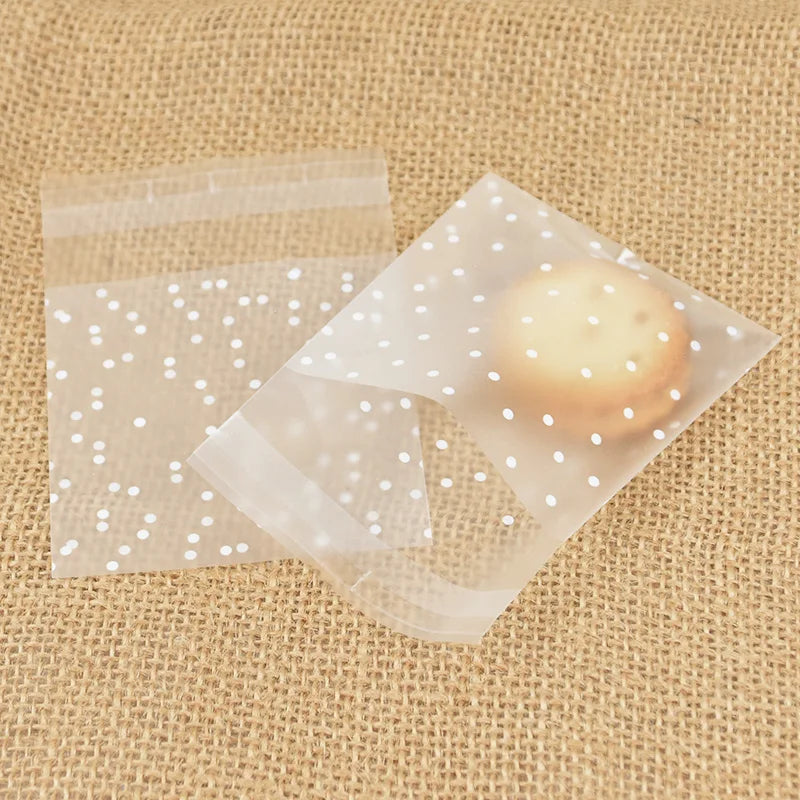 100Pcs Transparent Dot Candy Cookies Self Adhesive Gift Bag Pouches Wedding Brithday Gifts Packaging Bags Biscuits DIY Baking