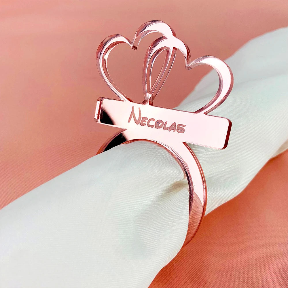 50pcs Personalized Napkin Ring Engraved Mirror Table Napkin Holder Custom Wedding Party Place Name Card Table Decoration Party