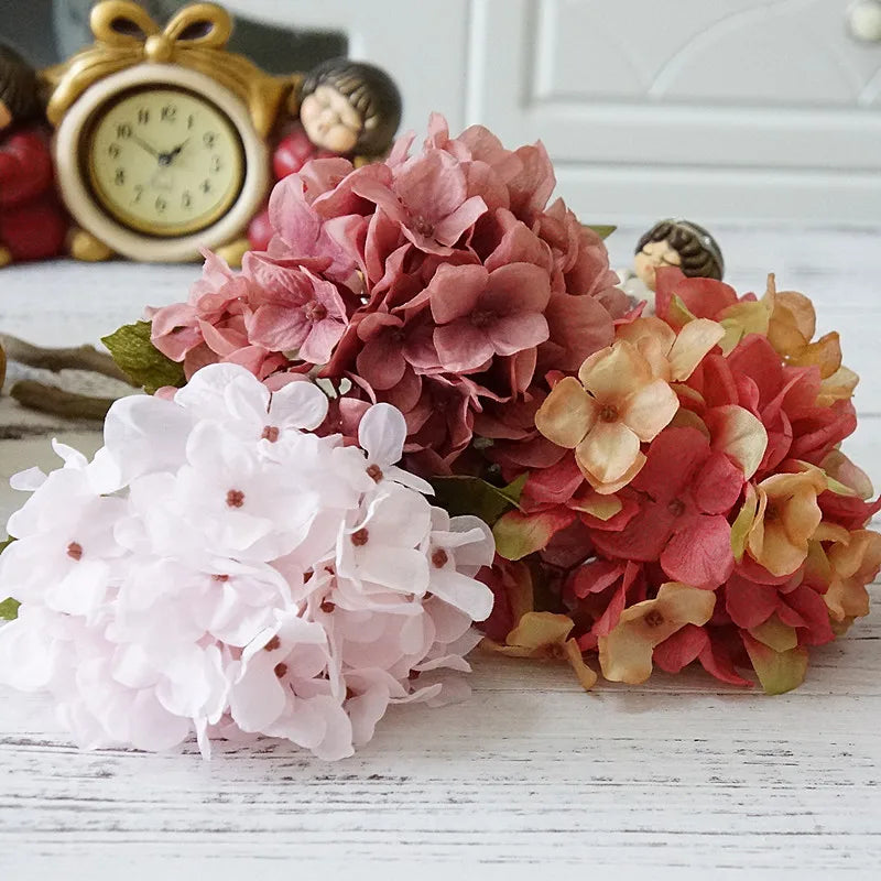 1 Bundle Silk Hydrangea Autumn Vase for Home Decor Valentine's Day Wedding Bridal Bouquet Wall Setting Artificial Flowers Cheap