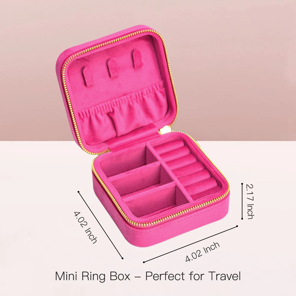 TAIMY Rose Pink Velvet Jewelry Box Business Travel Ring Necklace Jewelry Storage Case Personalized Gift Jewellery Organizer