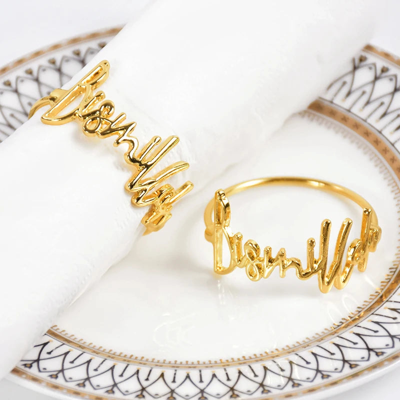 2/4/6Pcs Bismillah Napkin Rings Eid Mubarak Muslim Islamic Ramadan Kareem Alloy Napkin Buckle Wedding Dinner Table Decorations