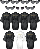 7 Pcs Bride Bridesmaid Robe Sets for Wedding Bridal Party Satin Robes Maid of Honor Robe with Heart Shaped Sunglasses
