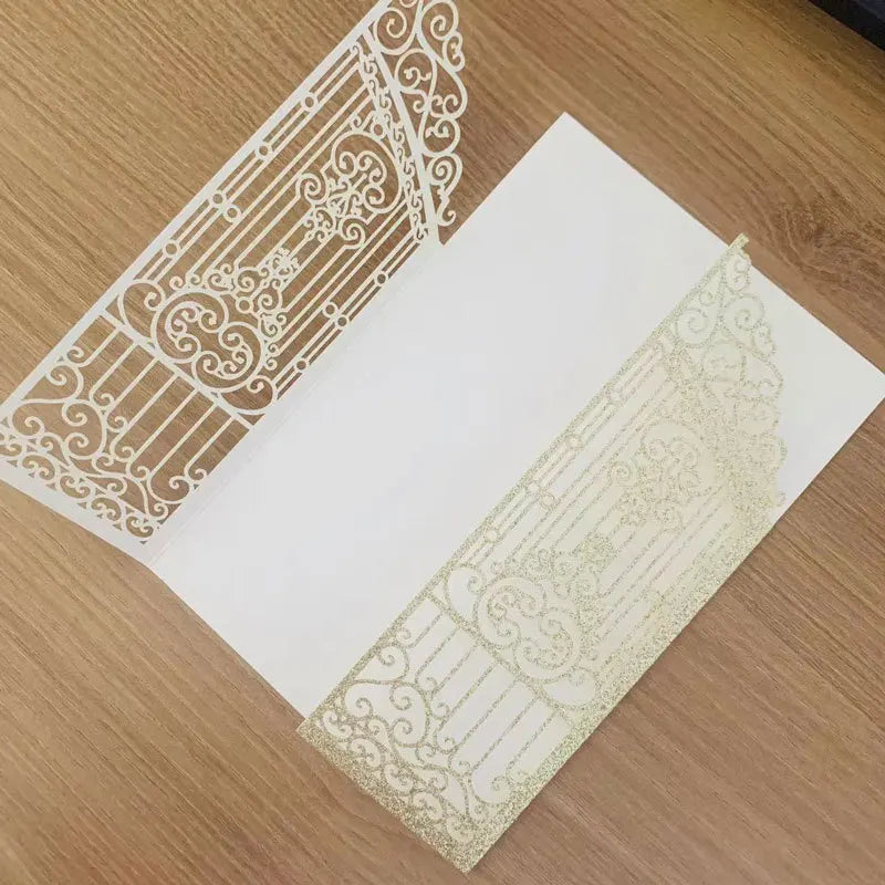 10 Pieces Laser Cut Wedding Gate Love Door Invitation Card Black Pink Gold Engagement Party Greeting Invitations IC165