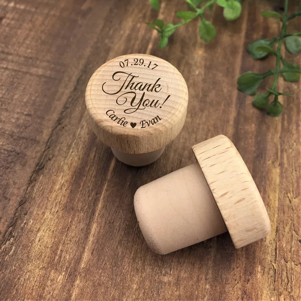 Customized Wine Stopper Wooden Wedding Party Favor Decor Personalized Bottle Cork Toppers Name Design Gift For Guest
