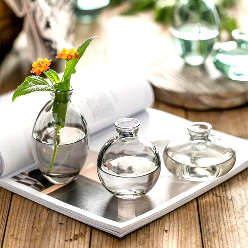 Transparent Glass Vase Retro Class Vase Pot Nordic Flower Bottle Retro Plants Glass Jar Wedding Decoration Home Decor florero
