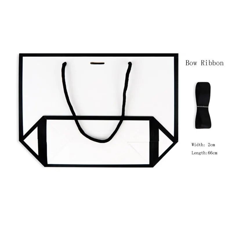 5pcs Ribbon Bow White Pardboard Paper Tote Gift Bags with Handles Shopping Party Wedding Party Birthday Retail Bags