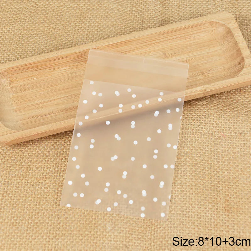 100Pcs Transparent Dot Candy Cookies Self Adhesive Gift Bag Pouches Wedding Brithday Gifts Packaging Bags Biscuits DIY Baking