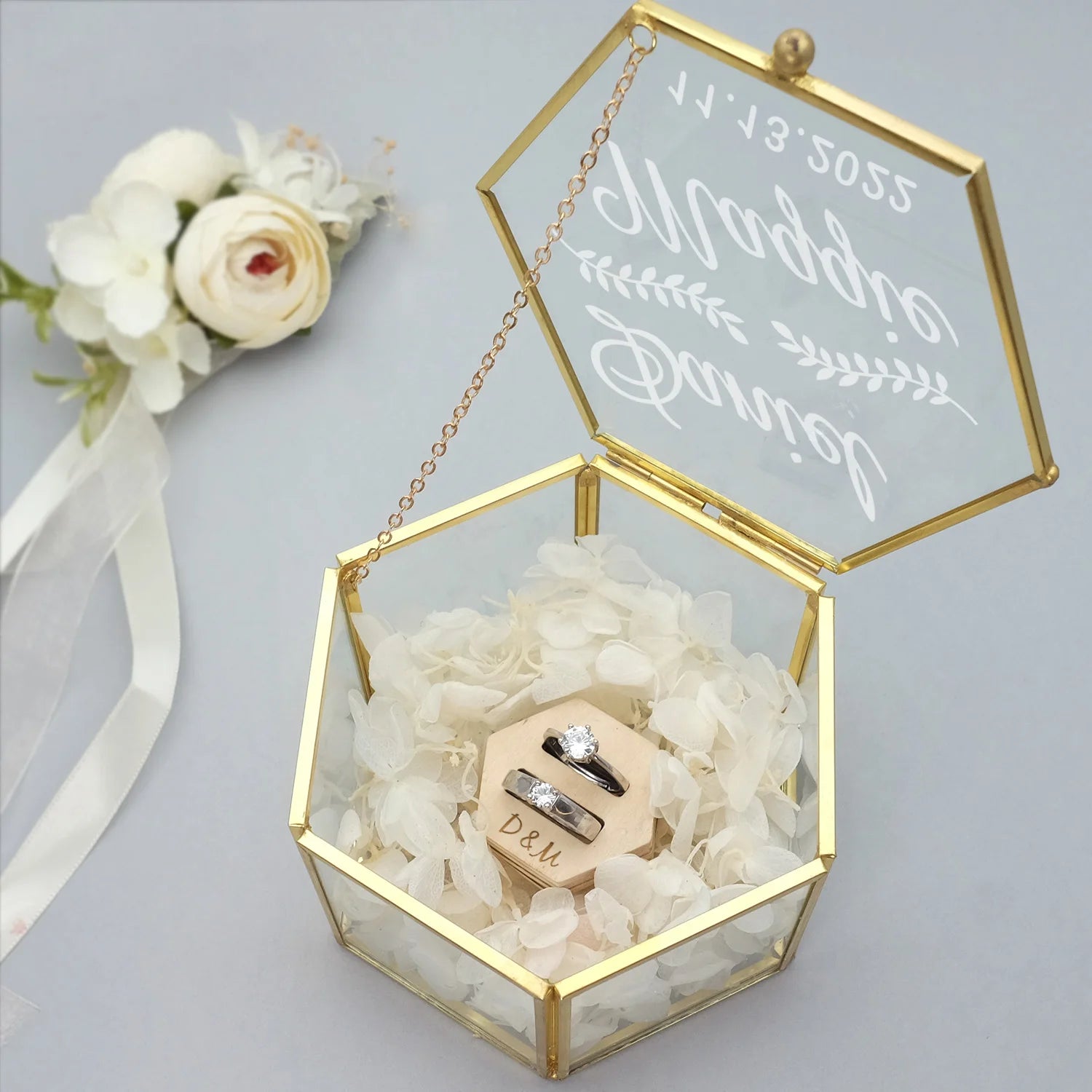 Personalized Glass Ring Box, Custom Wedding Ring Box, Engagement Ring Holder, Jewelry Box