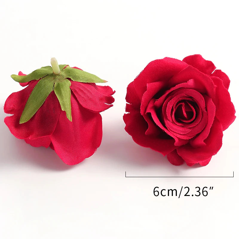 5/10pcs Silk Rose Artificial Flower Head Scrapbooking Home Wedding Wall Decoration Christmas DIY Wreath Candy Box Cake Decor