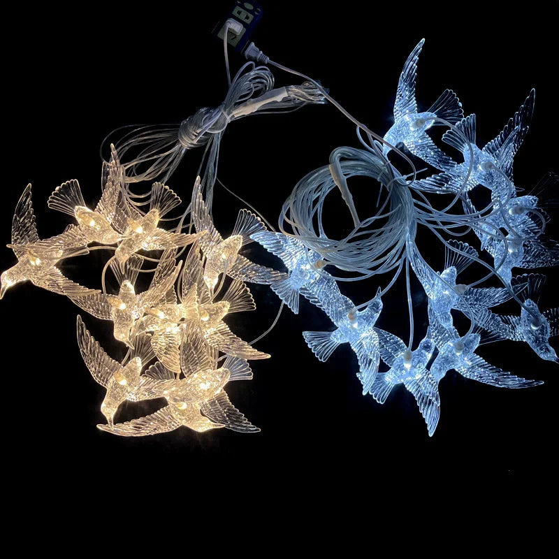Wedding Props 10PCS Bird Light Transparent Luminous Chandelier Plastic Ceiling Lighting Festival Lamp Birthday Party Decoration