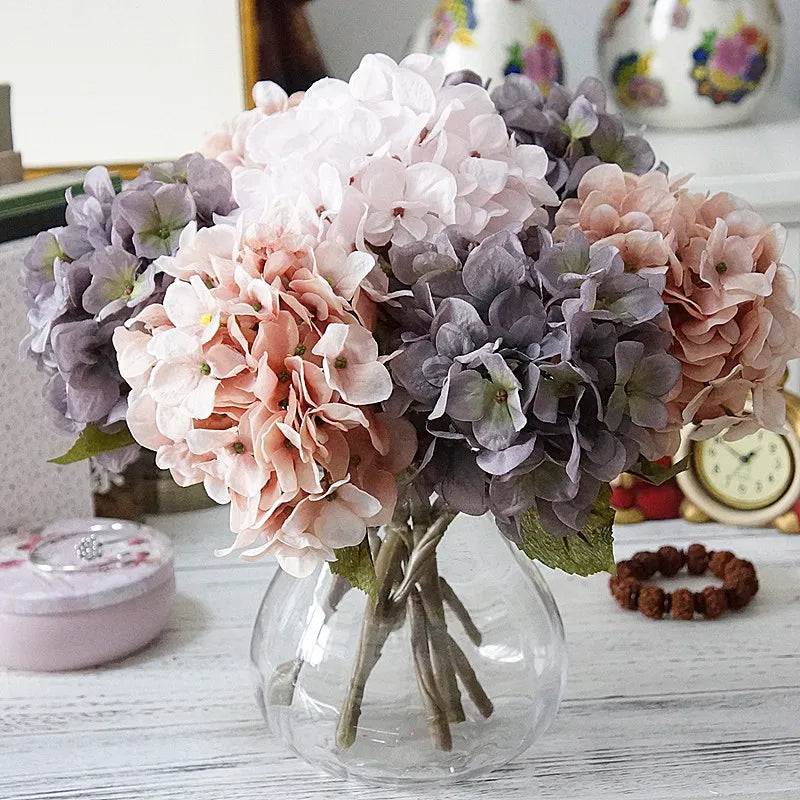 1 Bundle Silk Hydrangea Autumn Vase for Home Decor Valentine's Day Wedding Bridal Bouquet Wall Setting Artificial Flowers Cheap