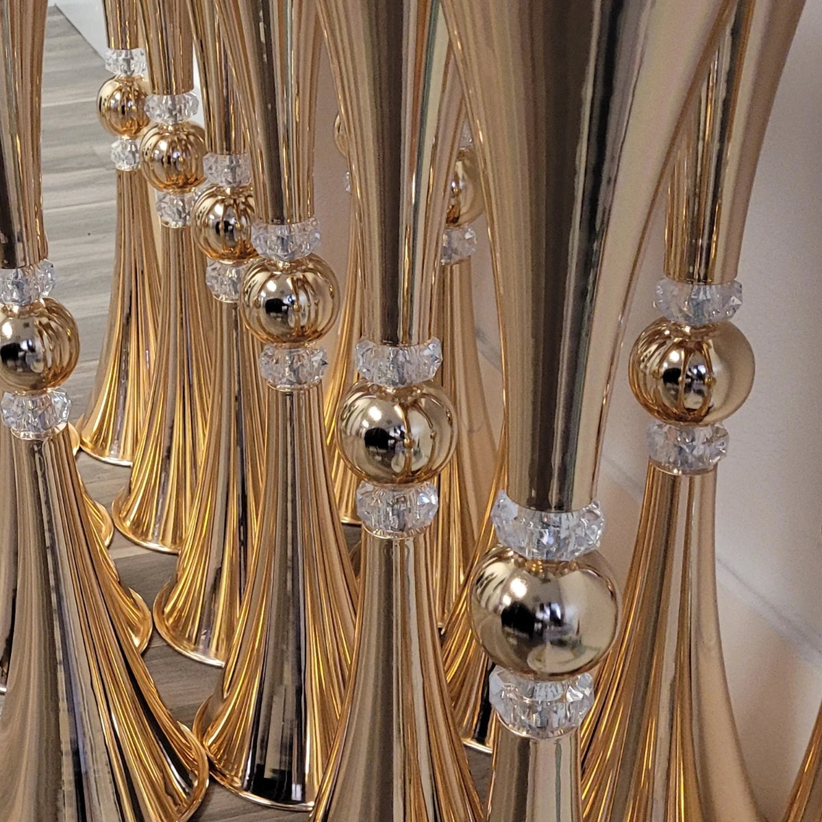 10pcs )Tall 60cm/50cm/70cm/80cm/100cm) Wedding Supplies Gold Metal Crystal Flower Stand Wedding Table Decoration Centerpiece w30
