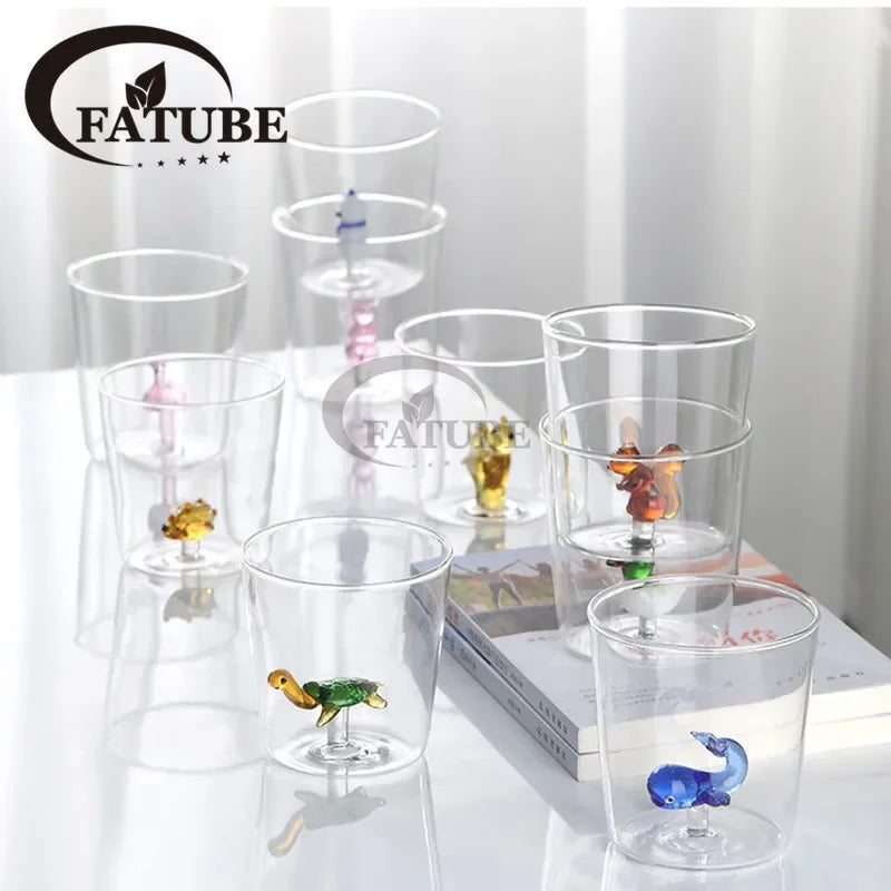 Glass Cup 3D Cartoon Animal Shape Glasses Home Cute Water Coffee Glass Single Layer Cup with Guests Juice Cold Drink Cup