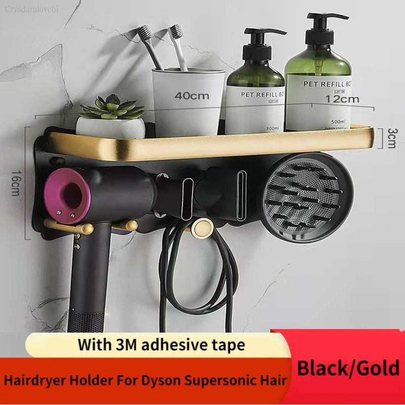 Bathroom Hairdryer Holder Black Gold Storage Rack Wall Mounted Dryer and Hair Curler Shelf For Dyson Supersonic Hair Dryer Rack