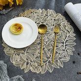 15inch Placemats Set of 6 Gold Leaf Round Placemats Non-Slip Wipeable Table Mats for Dinner,Party,Wedding Accent Centerpiece