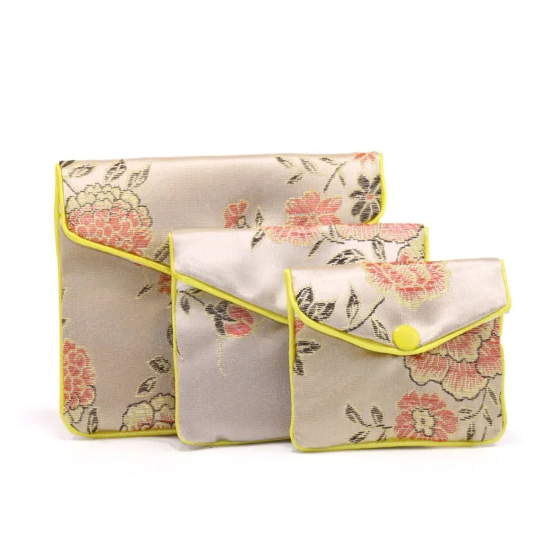Hot High Quality Chinese Brocade Handmade Silk Embroidery Small Jewelry Gift Storage Pouch Bag Snap Case Satin Coin Purse 5pcs
