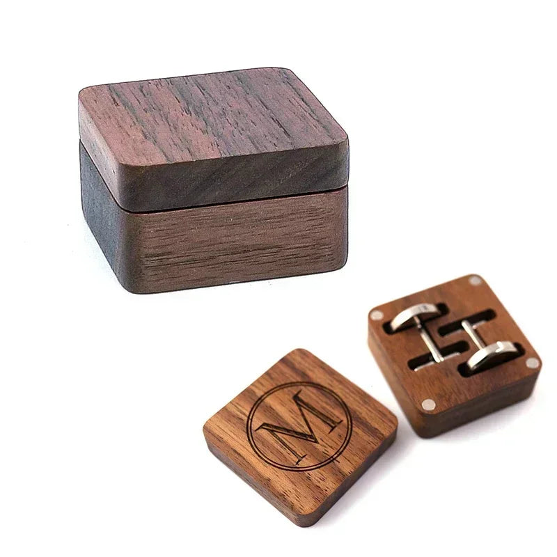 Personalized Magnetic Wooden Cufflinks Box Gift for Men’s Fashion Solid Wood Wedding Anniversary