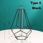 Retro Iron Art Vase Nordic Wrought Iron Glass Vase Black Gold Colors Hydroponic Flower Vase Geometric Line Frame Home Decoration