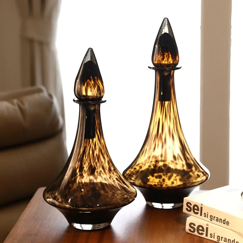 Glass Vase Transparent Leopard Print Flower Vase Glassware with Lid Floral Arrangement Accessories Terrarium Home Decoration