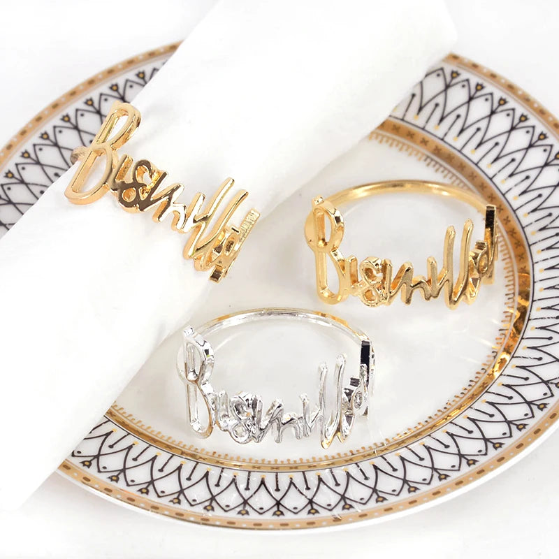 2/4/6Pcs Bismillah Napkin Rings Eid Mubarak Muslim Islamic Ramadan Kareem Alloy Napkin Buckle Wedding Dinner Table Decorations