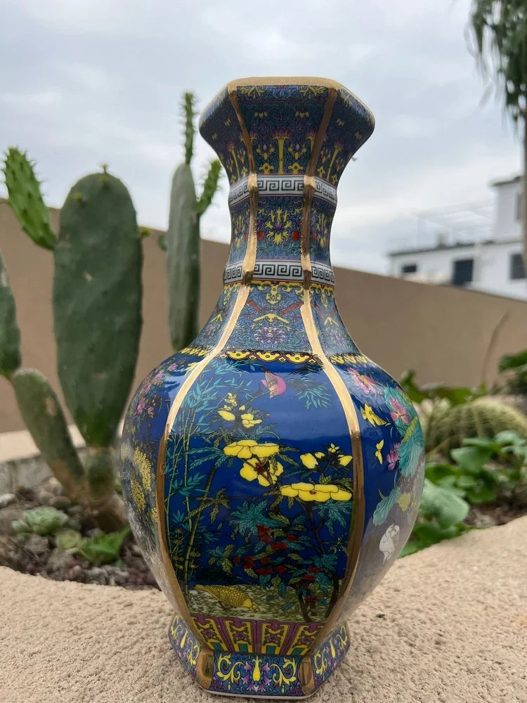 24CM Ceramic Vase Antique Collection Living Room Decoration Enamel Porcelain Home Furnishing Ornaments Housewarming Gift