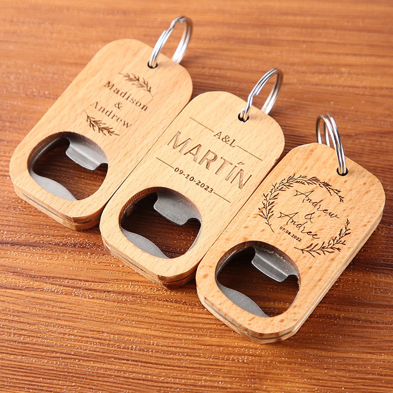 Custom Engraved wedding names Wood Opener KeyChain gift Bottle Opener Friend Fathers Day Birthday Gift Best Man Present