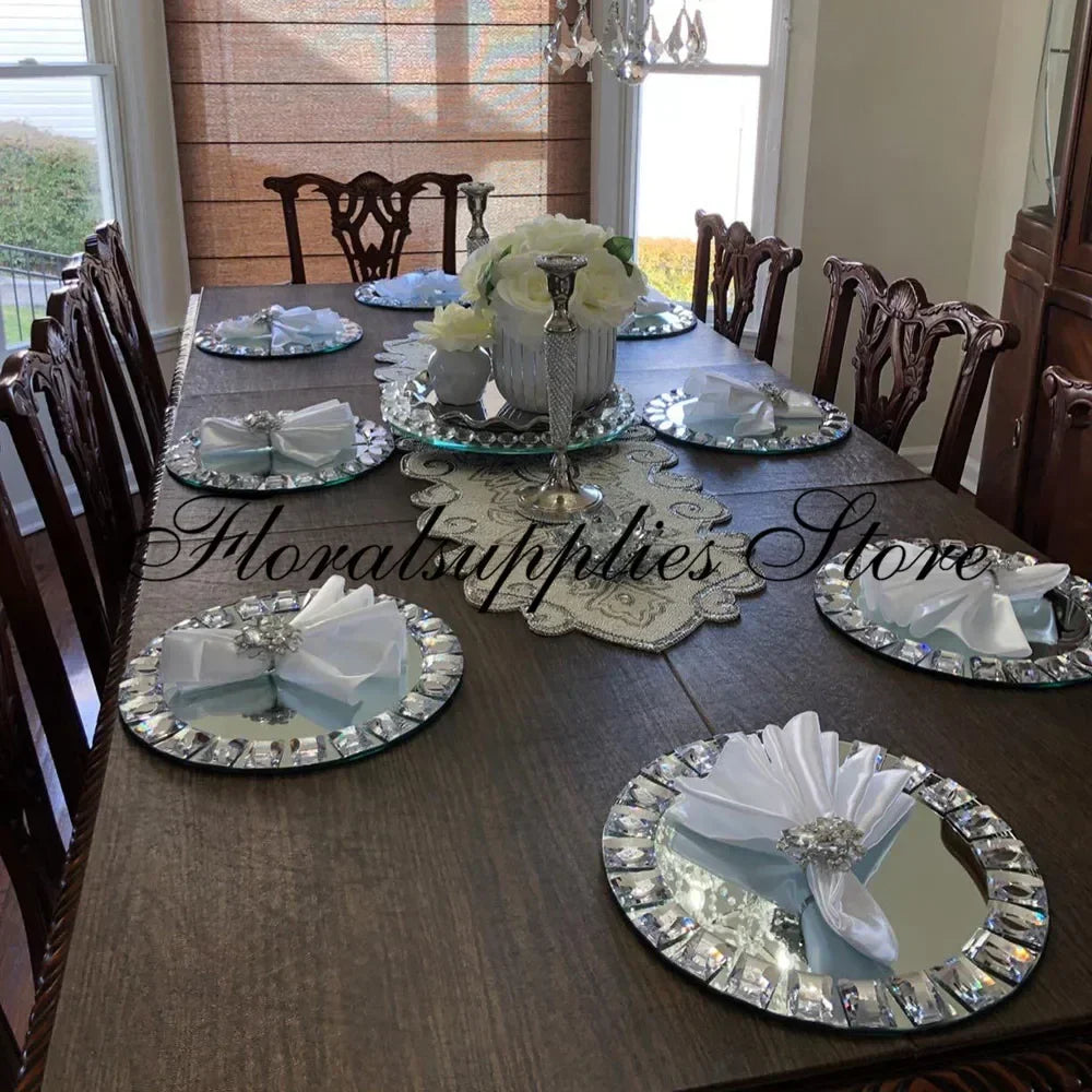 Wholesale Mirror Charger Plates Round Mirrored Tray Plate Settings for Christmas Dinnerware Holiday Event Wedding