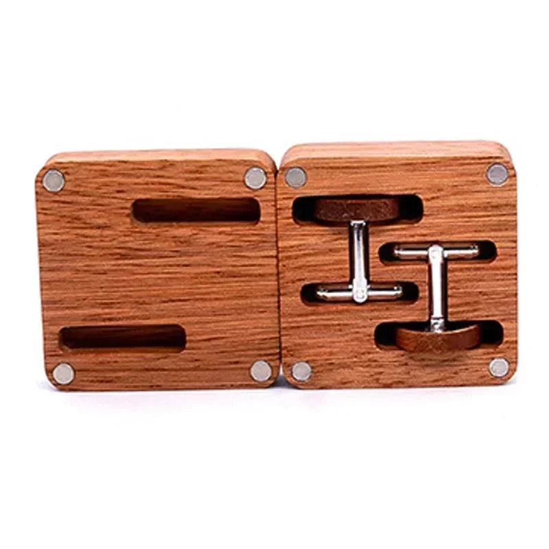 Personalized Magnetic Wooden Cufflinks Box Gift for Men’s Fashion Solid Wood Wedding Anniversary